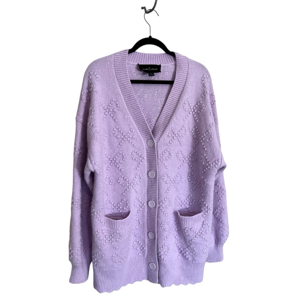 New Needle & Thread Alpaca Wool Bow Stitch Longline Cardigan Sweater Lavender M